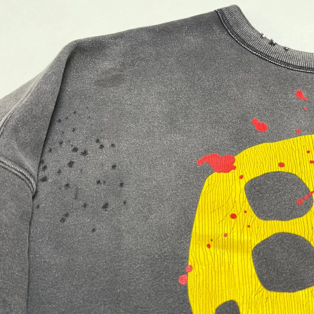 SAINT Mxxxxxx x CACTUS PLANT FLEA MARKET SMILE SWEATER SHIRT CPFM co-branded sweatshirt with smiley face, washed black S-XL, ready-to-wear Assute dyeing, heavy fermentation washing, multi-position spray fading, ultra-complex manual polishing/destruction treatment/special shearing treatment, special striped cuffs/multi-position shearing/pure handmade graffiti and dirty The only correct co-branded main wheat label/wash water label/little angel anti-counterfeiting label in the entire network